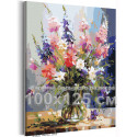 Букет летних цветов Натюрморт Цветы в вазе Интерьерная 100х125 Раскраска картина по номерам на холсте