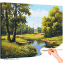 Лесная река летом Природа Пейзаж Интерьерная Раскраска картина по номерам на холсте