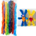 Летний набор Синельная суперпушистая проволока (шенил) для поделок и детского творчества с примером фигурки зайцы
