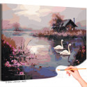 Пара лебедей в пруду Природа Пейзаж Деревня Птицы Осень Любовь Раскраска картина по номерам на холсте