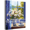 Букет ромашек на окне Цветы Натюрморт Лето Деревня 100х125 Раскраска картина по номерам на холсте