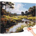 Ромашки у реки Природа Пейзаж Лето Цветы 100х125 Раскраска картина по номерам на холсте