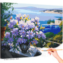 Ваза с цветами на фоне морского пейзажа Букет Природа Греция Лето Раскраска картина по номерам на холсте