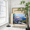 Ваза с цветами на фоне морского пейзажа Букет Природа Греция Лето 80х100 Раскраска картина по номерам на холсте