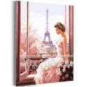 Девушка с розами на фоне Эйфелевой башни Париж Люди Городской пейзаж Весна Розовая 80х100 Раскраска картина по номерам на холсте