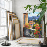 Вид из окна на горы Лето Пейзаж Италия Море Цветы 80х100 Раскраска картина по номерам на холсте
