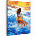 Девушка в море на фоне заката Люди Пейзаж Женщина Океан Яркая 100x150 Раскраска картина по номерам на холсте