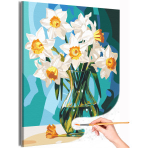  Нарциссы в стеклянной вазе Натюрморт Букет Цветы Весна Интерьерная Раскраска картина по номерам на холсте AAAA-NK534