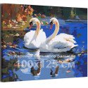 Два влюбленных лебедя на озере Пара Романтика Птицы 100х125 Раскраска картина по номерам на холсте