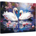 Лебеди и цветы на озере Птицы Природа Пейзаж Весна Цветы Вода 100х125 Раскраска картина по номерам на холсте