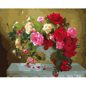  Розы в белом кубке Раскраска картина по номерам на холсте ZX 23359
