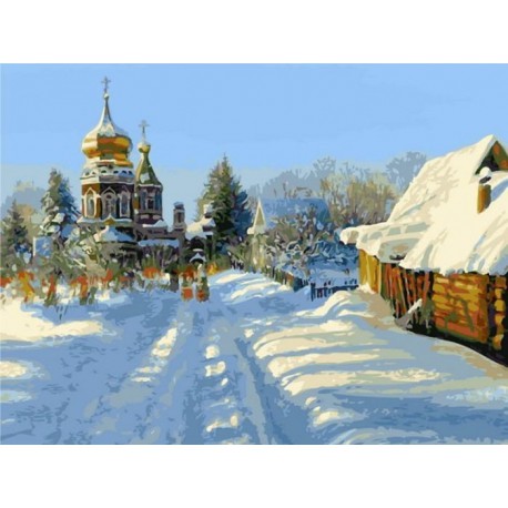 Зимний пейзаж Раскраска картина по номерам акриловыми красками на холсте Menglei