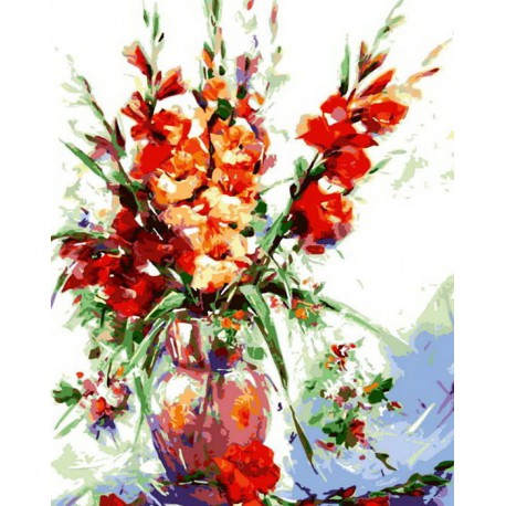 Гладиолусы в вазе Раскраска картина по номерам акриловыми красками на холсте Menglei