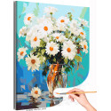 Пышный букет ромашек в вазе Цветы Натюрморт Лето Раскраска картина по номерам на холсте