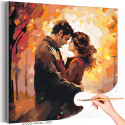 Влюбленная пара в осеннем парке Люди Романтика Любовь Поцелуй Раскраска картина по номерам на холсте
