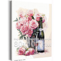 Розы и игристое вино Цветы Натюрморт Букет Романтика Для кухни 80х100 Раскраска картина по номерам на холсте