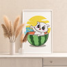 2 Котенок и арбуз Животные Кошки Лето Детские Для детей Для малышей Для девочек Для мальчика Легкая Маленькая Раскраска картина 