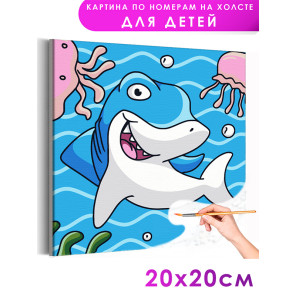 1 Акула в море Животные Рыбы Для детей Детские Для девочек Для мальчика Маленькие Простые Раскраска картина по номерам на холсте