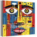 Лицо с большими глазами Абстракция Девушка Губы Яркая Интерьерная 80х80 Раскраска картина по номерам на холсте