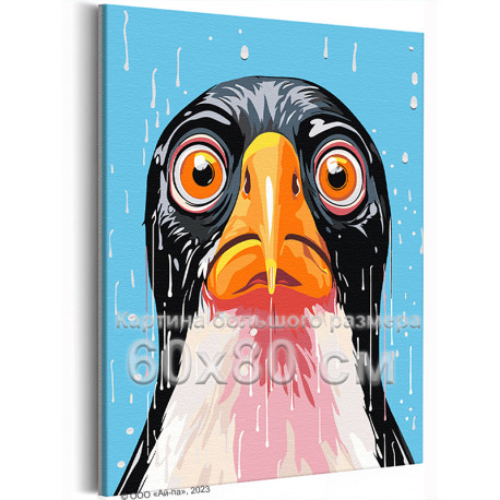 Пингвин под дождем Животные Птицы Мультики Смешная Для детей 60х80 Раскраска картина по номерам на холсте