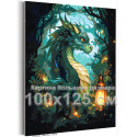 Зеленый дракон в сказочном лесу Животные Символ года Новый год Аниме Фэнтези 100х125 Раскраска картина по номерам на холсте