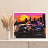 Машина на фоне заката Городской пейзаж Автомобиль Мерседес Яркая Раскраска картина по номерам на холсте с неоновыми красками