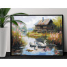 Пара маленьких лебедей в пруду у дома 100х125 Раскраска картина по номерам на холсте