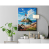 Пейзаж с маяком и цветами Природа Море Океан Небо Лето 80х100 Раскраска картина по номерам на холсте