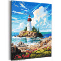 Пейзаж с маяком и цветами Природа Море Океан Небо Лето 100х125 Раскраска картина по номерам на холсте