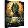 Зеленый дракон с чашкой Животные Символ года Новый год Аниме Фэнтези 80х100 Раскраска картина по номерам на холсте