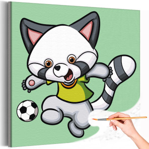 1 Енот футболист Животные Спорт Для детей Детская Для девочек Для мальчика Легкая Раскраска картина по номерам на холсте