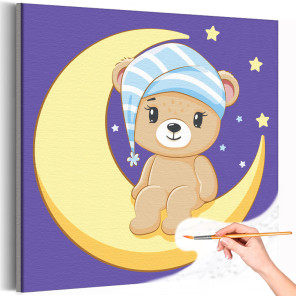 1 Сонный мишка на луне Животные Медвежонок Медведь Для детей Детская Для мальчика Для девочек Простая Раскраска картина по номер