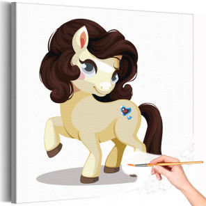1 Маленькая пони Животные Лошадь Для детей Детские Для девочек Простая Раскраска картина по номерам на холсте