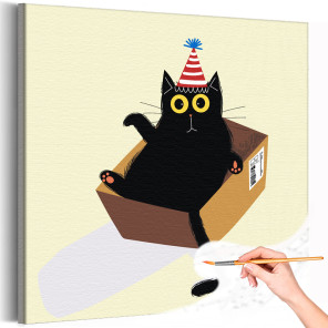 1 Черный кот в коробке Животные Кошки Котята Для детей Детские Для мальчика Для девочек Простая Раскраска картина по номерам на 