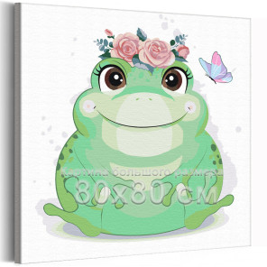 Толстая лягушка с цветами Коллекция Cute animals Жаба Животные Для детей Детские Для мальчиков Для малышей Для девочек 80х80 Рас