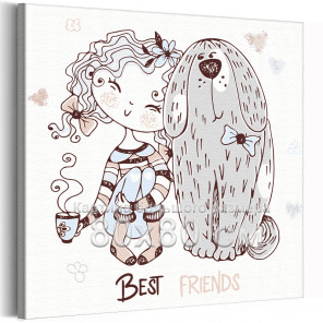 Лучший друг собака Коллекция Cute girl Пес Животные Для детей Детские Дети Для девочек Ребенок 80х80 Раскраска картина по номера