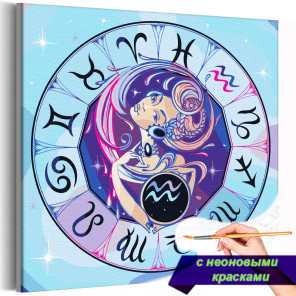 1 Водолей в круге лиловый Знак Зодиак Девушка Раскраска картина по номерам на холсте