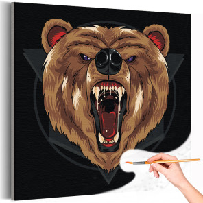 1 Ревущий бурый медведь Животные Хищники Раскраска картина по номерам на холсте