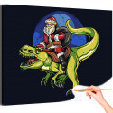 1 Санта-Клаус на динозавре на фоне луны Новый год Рождество Санта-Клаус Фэнтези Раскраска картина по номерам на холсте