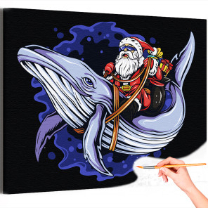 1 Дед Мороз на ките Новый год Рождество Санта-Клаус Фэнтези Раскраска картина по номерам на холсте