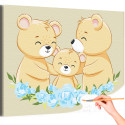 1 Семья медведей и голубые цветы Животные Мама Папа Малыш Для детей Детская Простая Раскраска картина по номерам на холсте