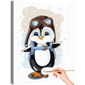 1 Пингвин летчик Животные Детская Для детей Для девочек Для мальчиков Раскраска картина по номерам на холсте