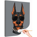 1 Доберман в очках Животные Собака Стильная Интерьерная Раскраска картина по номерам на холсте