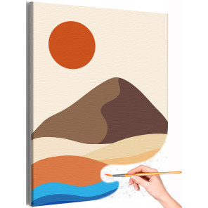 1 Море и горы на рассвете Минимализм Природа Лето Пейзаж Для триптиха Стильная Раскраска картина по номерам на холсте