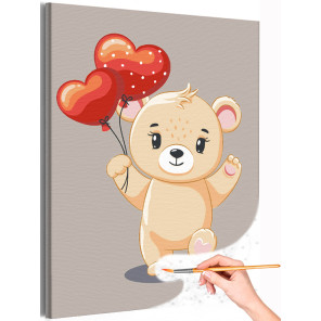 1 Мишка с воздушными шарами сердцами Животные Медведь Любовь Романтика Для детей Детская Для девочек Для мальчика Простая Раскра