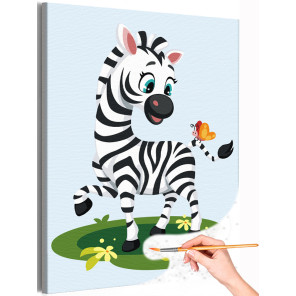 1 Зебра и бабочка Животные Для детей Детская Для мальчика Для девочек Простая Раскраска картина по номерам на холсте