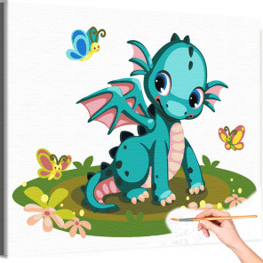 1 Дракон с бабочками Животные Для детей Детская Для мальчика Для девочек Простая Раскраска картина по номерам на холсте