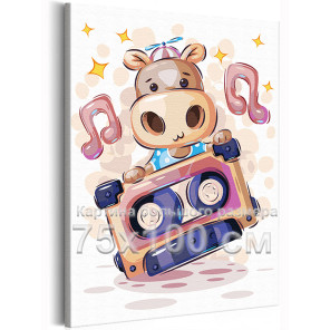Бегемот меломан Коллекция Cute animals Музыка Животные Смешные Для детей Детские Для девочек Для мальчиков 75х100 Раскраска карт