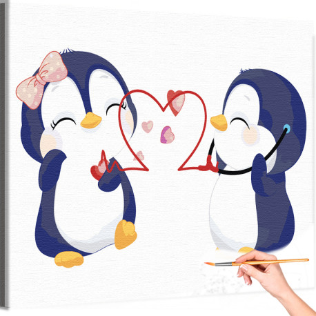 1 Влюбленные пингвины с сердцем Коллекция Cute animals Птицы Романтика Любовь Для детей Детские Для девочек Для мальчиков Раскра