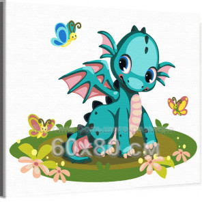 Дракон с бабочками Животные Для детей Детская Для мальчика Для девочек Простая 60х80 Раскраска картина по номерам на холсте